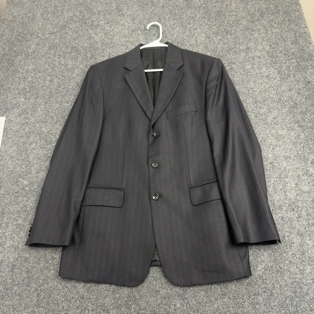 Riton Blazer Mens 42R Black Wool Blend Pinstripe Silk Touch Formal Classic